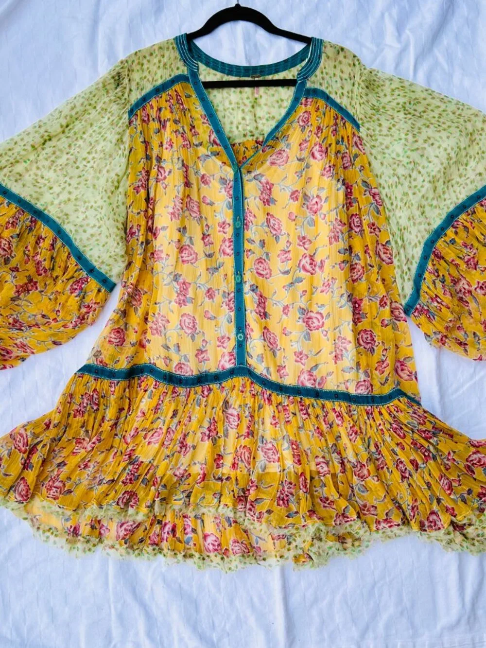 Free People Flowy Silk Floral Print Tunic Dress, Slip Included - Picture 5 of 5